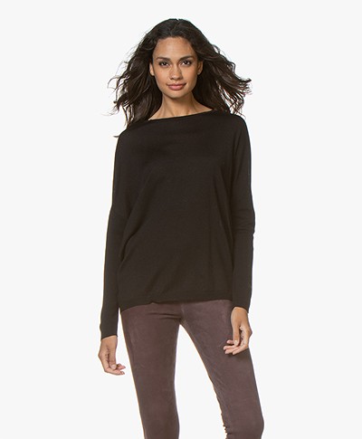 LaSalle Fine Knitted Wool Blend Sweater - Black 