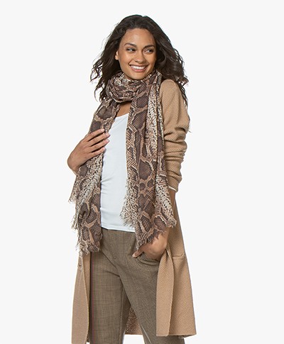 LaSalle Snake Print Scarf in Wool and Modal - Brown