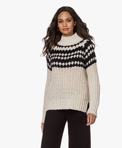 Pomandère Intarsia Mohair Blend Turtleneck Sweater - Cream/Black