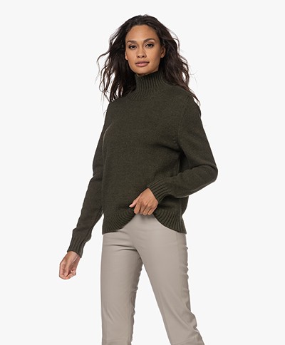 Sibin/Linnebjerg Cat Merino Wool Turtleneck Sweater - Dark Green Melange
