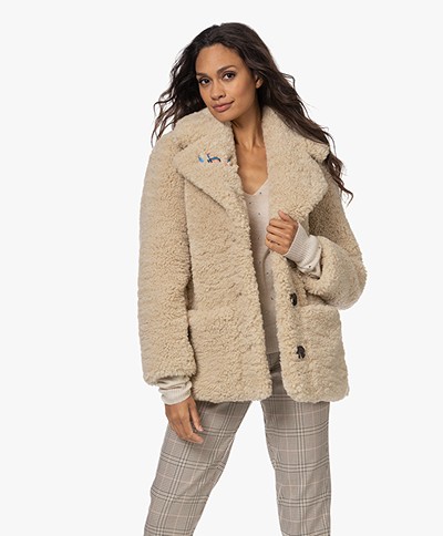 Zadig & Voltaire Laure Soft Curly Coat with Embroidery - Mastic
