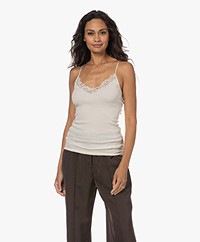 HANRO Seamless Lace Trimmed V-neck Top  - Warm Sand