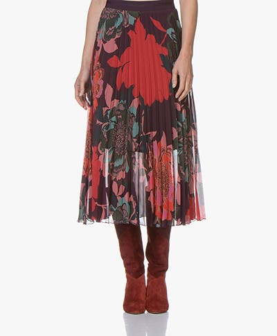 Kyra & Ko Alara Plisse Midi-skirt with Floral Print - Plum
