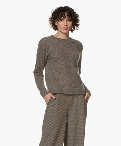 Woman by Earn May Mohair Blend Sweater - Greige/Brown