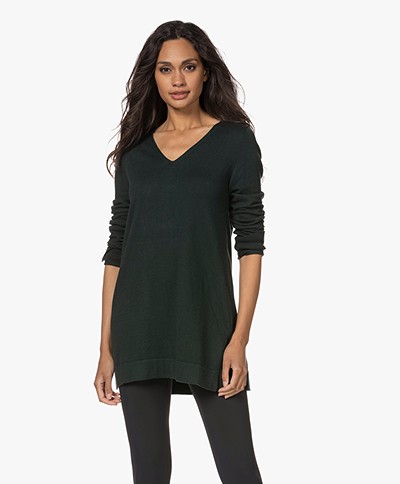 KYRA Carlotta Long V-neck Sweater - Dark Green