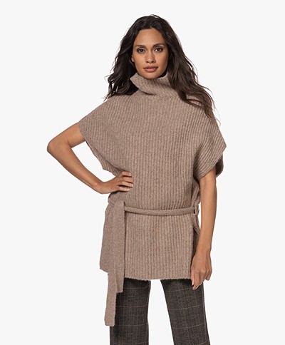 Josephine & Co Tooske Rib Knitted Short Sleeve Sweater - Khaki