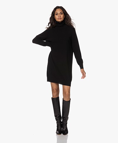 no man's land Knee-length Merino Turtleneck Dress - Core Black