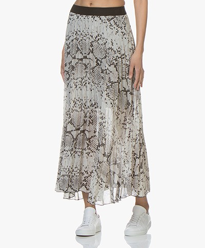 LaSalle Chiffon Pleated Skirt with Print - Greige