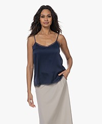 Repeat Silk Lace Trimmed Top - Marine
