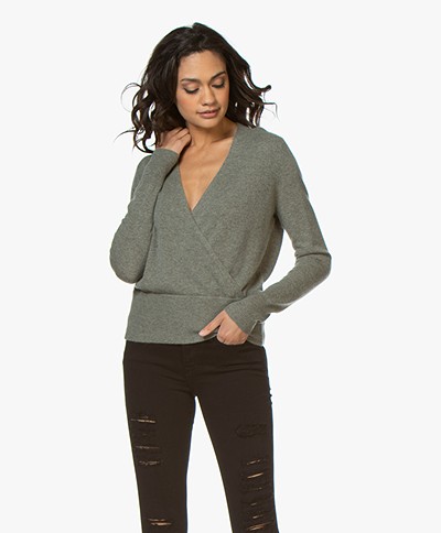 Repeat Cashmere Wrap Front Sweater - Khaki