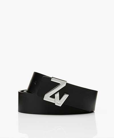 Zadig & Voltaire ZV Initiale Leather Belt - Black/Silver