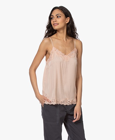 Repeat Silk Blend Top with Lace - Peach