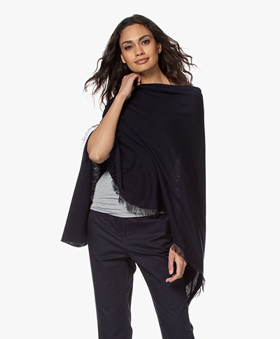 Repeat Fine Knit Cotton Blend Poncho - Navy