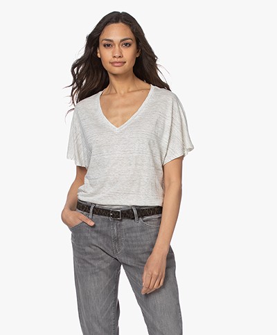 Josephine & Co Lette Striped Linen T-shirt - Light Grey