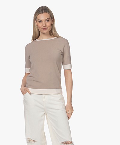 LaSalle Two-Tone Viscose Mix Short Sleeve Sweater - Sand
