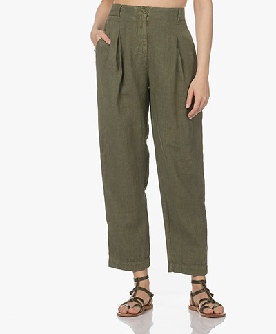 Penn&Ink N.Y Loose-fit Linen Pants - Khaki