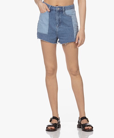 two tone jean shorts