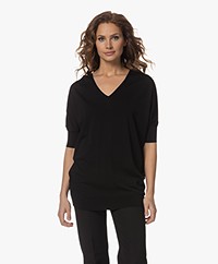 LaSalle Reversible Viscose Blend Short Sleeve Sweater - Black