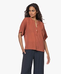 by-bar Bo Crinkle Cotton Mix Short Sleeve Blouse - Pimente