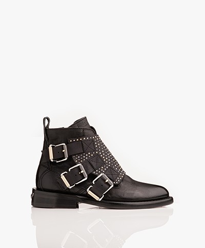 Zadig & Voltaire Laureen Flap Studs Leather Ankle Boots - Black