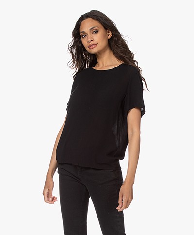 by-bar Sera Crinkle-Viscose Blouse with Short Sleeves - Black