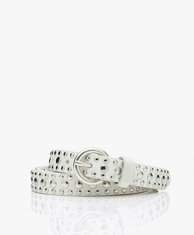 Closed Leather Belt with Studs - Ivory