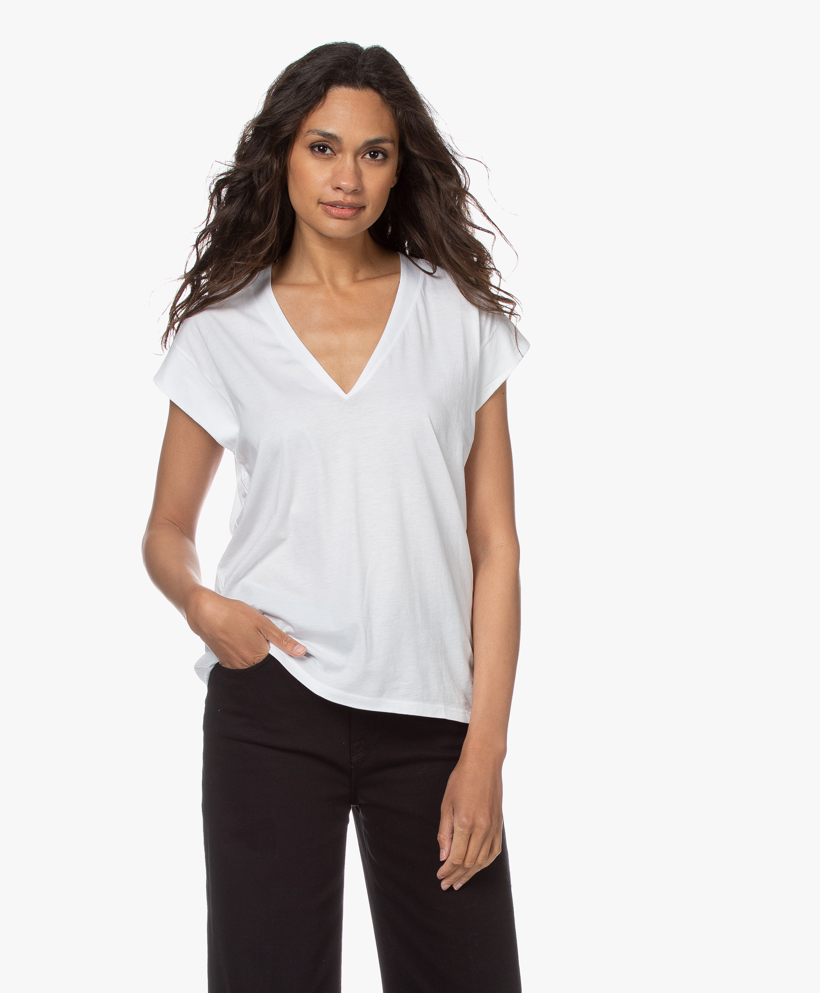 frame le mid rise v neck tee