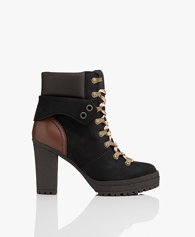 See By Chloé Eileen Nubuck Leather Ankle Boots - Black/Brown
