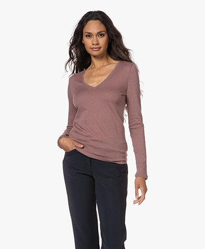 Majestic Filatures V-neck T-shirt with Cashmere - Taupe