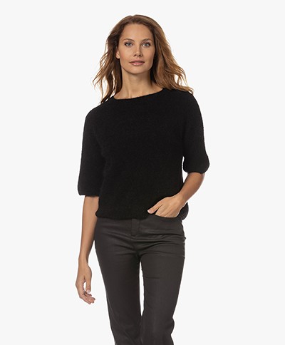 no man's land Mohair Blend Short Sleeve Sweater - Core Black