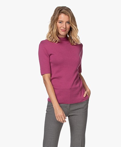 JapanTKY Tora Cotton Short Sleeve Turtleneck Sweater - Violet