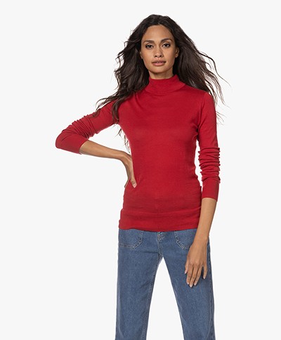 JapanTKY Lako Fine Knit Cotton Turtleneck Sweater - Red