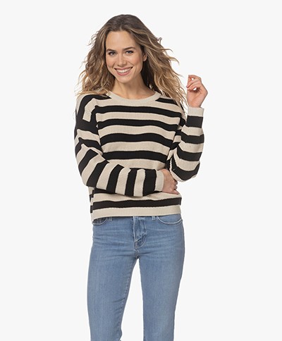 Denham Olive Stripe Cotton Sweater - Oatmeal Beige