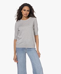 Repeat Bio Cotton Blend Sweater with Elbow-length Sleeves - Soft Grey