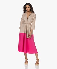 LaSalle Two-Tone Cotton Poplin Shirt Dress - Sand/Fuchsia