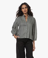 Repeat Cropped Sleeve Linen Blouse - Sage