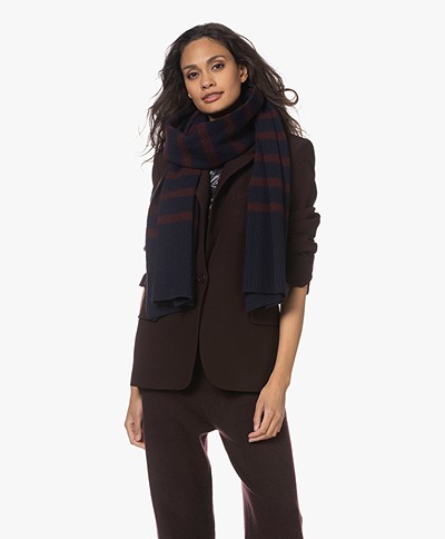 Woman by Earn Bud Stripes Long Rib Knitted Scarf - Navy/Amarena
