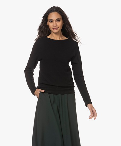 Closed Textured Boat Neck Long Sleeve - Black