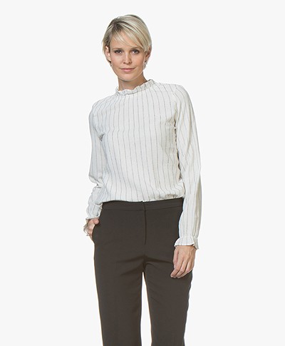 BY-BAR Abbi Pinstripe Blouse with Ruffles - Off-white