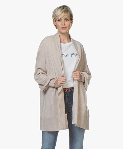 Repeat Open Cardigan with Shawl Collar from Cashmere - Light Beige 