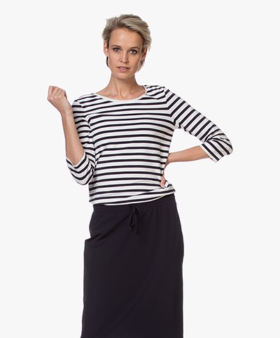Josephine & Co Blythe Striped T-shirt with Cropped Sleeves - Navy