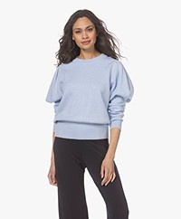 Repeat Cotton Sweater with Puff Sleeves - Light Blue
