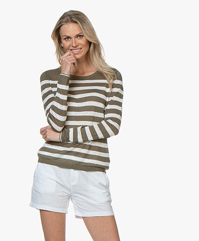 Plein Publique La Lina Striped Linen Sweater - Army/White