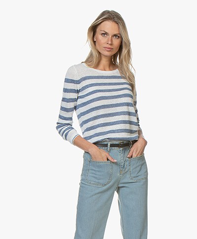 Plein Publique La Lina Striped Linen Sweater - White/Jeans