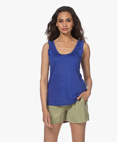 indi & cold Linen Top with Ruffles - Azul Klein