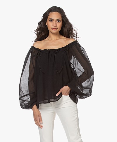 By Malene Birger Elodium Off-shoulder Pleated Blouse - Black