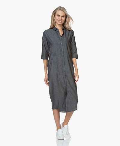 by-bar Bloeme Cropped Sleeve Midi Shirt Dress - Dark Denim