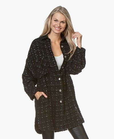 IRO Mainte Wool Blend Coat with Checkers - Black 