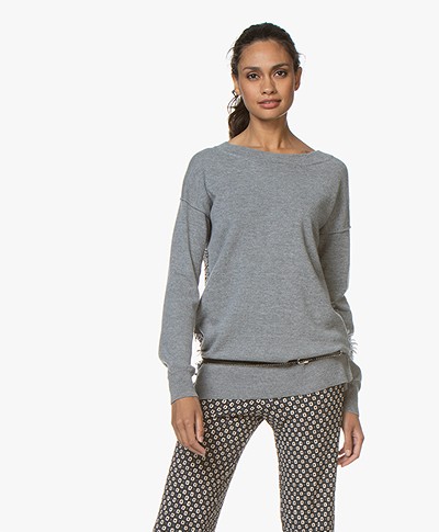 no man's land Wool Blend Sweater with Fringes - Concrete