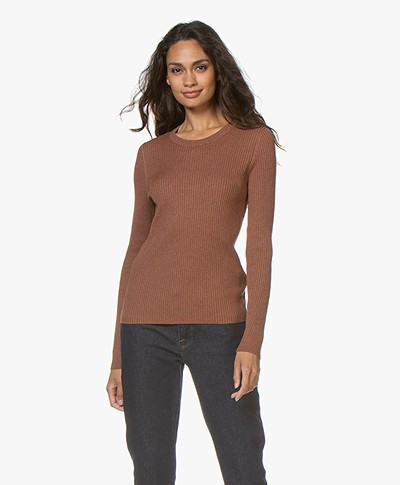 Repeat Rib Knitted Crew Neck Sweater - Chestnut
